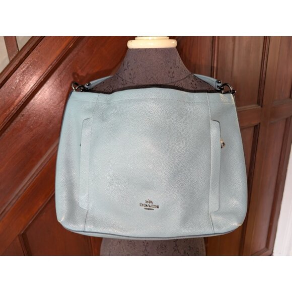 Coach Light Blue Leather Shoulder Bag With Zip Closure & Logo Detail - Picture 2 of 13